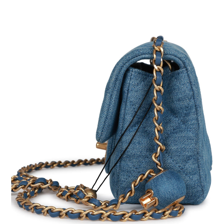 Top Quality Chanel Pearl Crush Mini Rectangular Flap Bag Blue Denim Lambskin Antique Gold Hardware