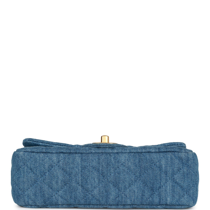 Top Quality Chanel Pearl Crush Mini Rectangular Flap Bag Blue Denim Lambskin Antique Gold Hardware