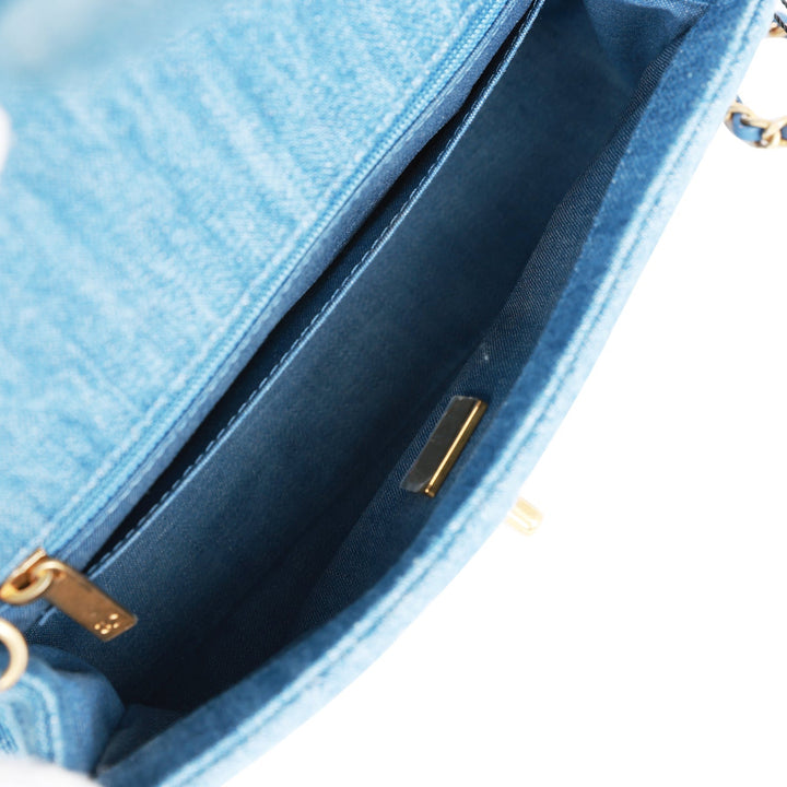 Top Quality Chanel Pearl Crush Mini Rectangular Flap Bag Blue Denim Lambskin Antique Gold Hardware