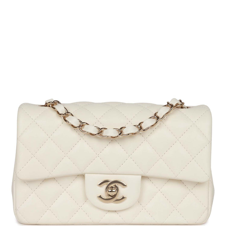 Top Quality Chanel Mini Rectangular Flap Bag White Lambskin Light Gold Hardware