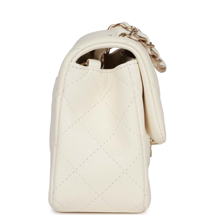 Top Quality Chanel Mini Rectangular Flap Bag White Lambskin Light Gold Hardware