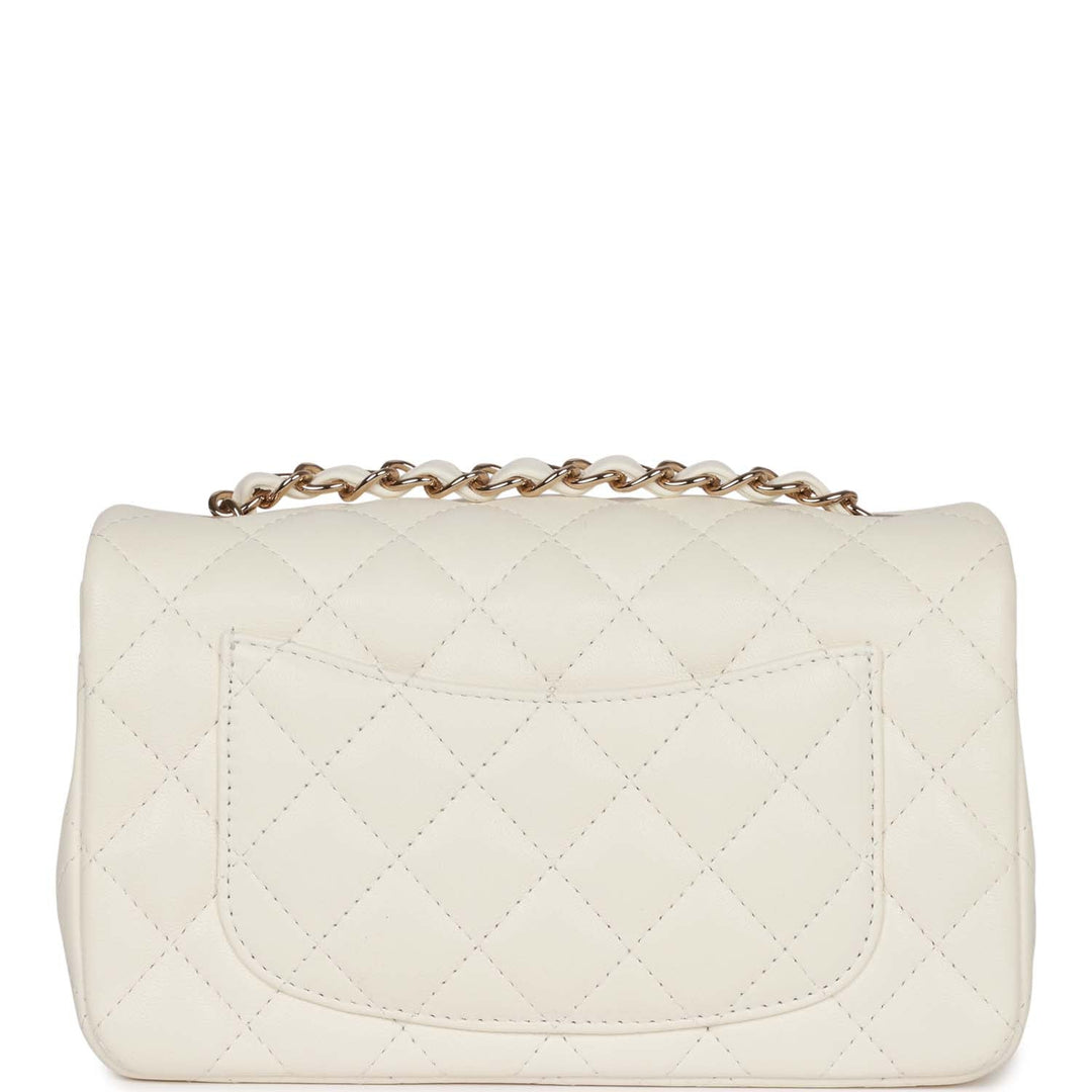 Top Quality Chanel Mini Rectangular Flap Bag White Lambskin Light Gold Hardware