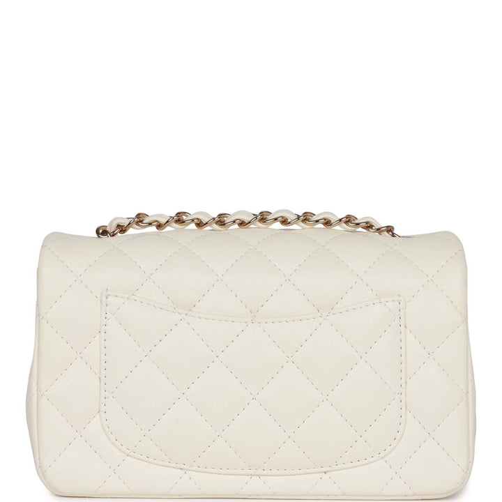 Top Quality Chanel Mini Rectangular Flap Bag White Lambskin Light Gold Hardware