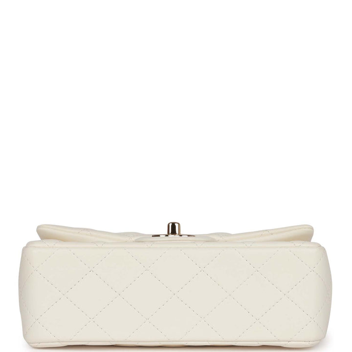 Top Quality Chanel Mini Rectangular Flap Bag White Lambskin Light Gold Hardware