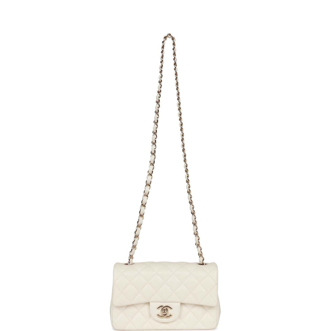Top Quality Chanel Mini Rectangular Flap Bag White Lambskin Light Gold Hardware