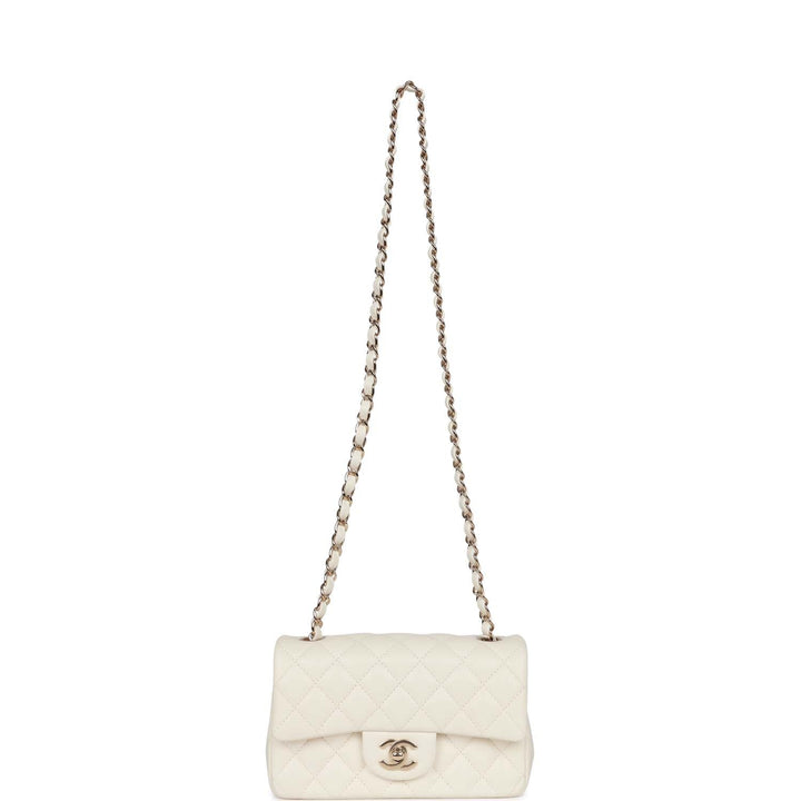 Top Quality Chanel Mini Rectangular Flap Bag White Lambskin Light Gold Hardware