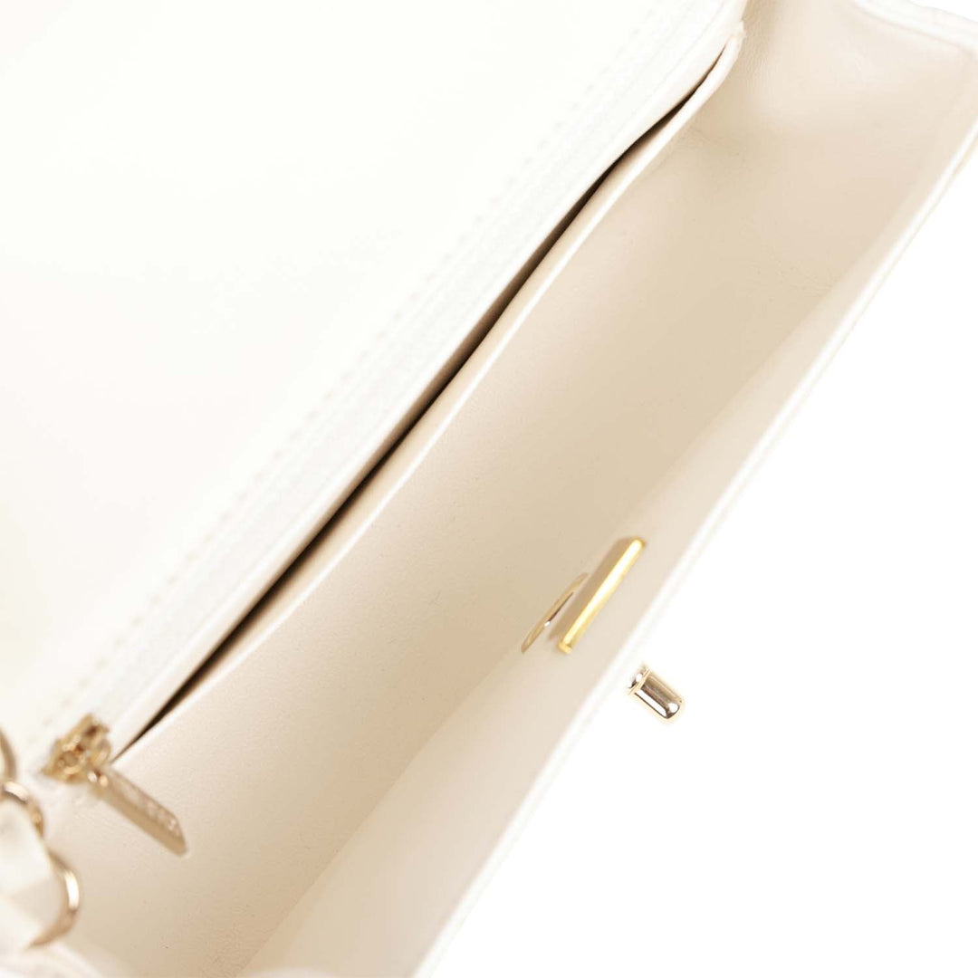 Top Quality Chanel Mini Rectangular Flap Bag White Lambskin Light Gold Hardware