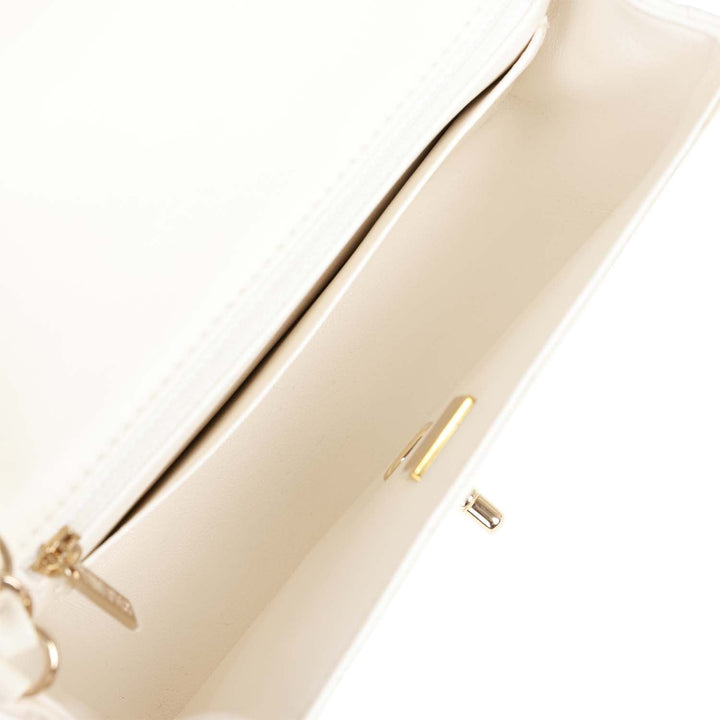 Top Quality Chanel Mini Rectangular Flap Bag White Lambskin Light Gold Hardware