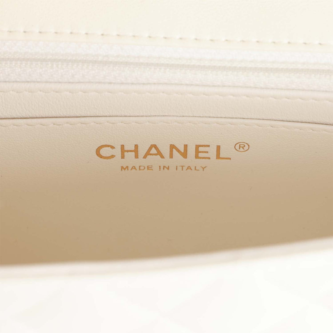 Top Quality Chanel Mini Rectangular Flap Bag White Lambskin Light Gold Hardware