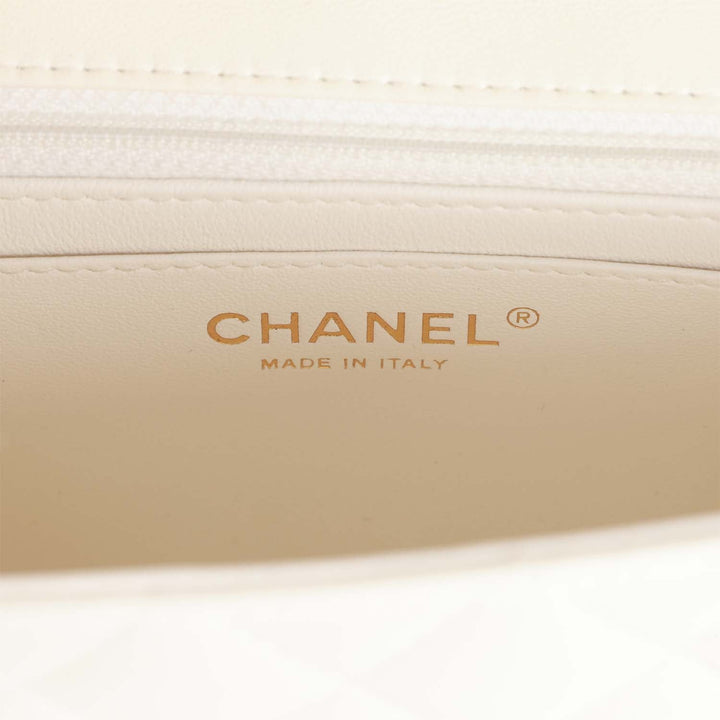 Top Quality Chanel Mini Rectangular Flap Bag White Lambskin Light Gold Hardware