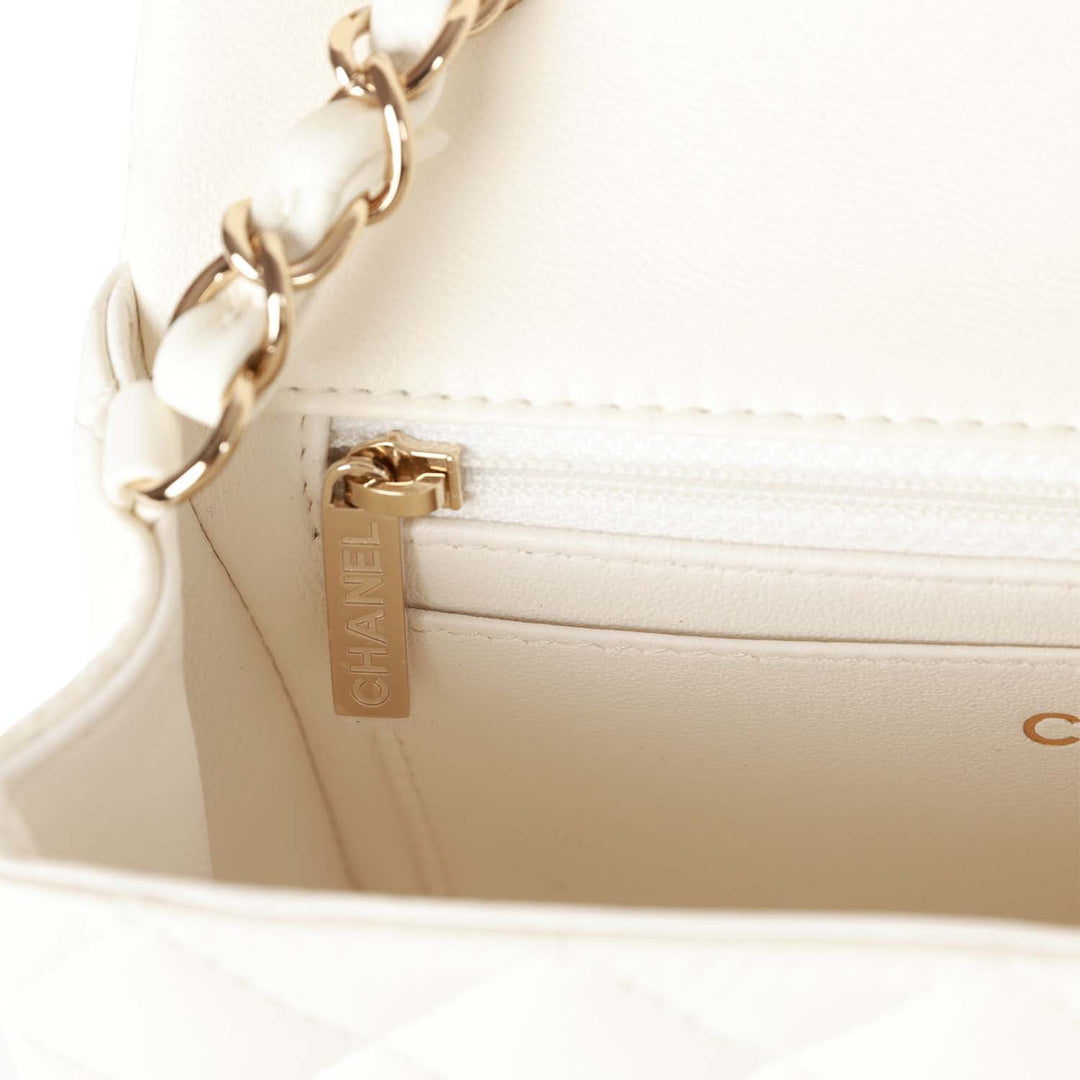 Top Quality Chanel Mini Rectangular Flap Bag White Lambskin Light Gold Hardware