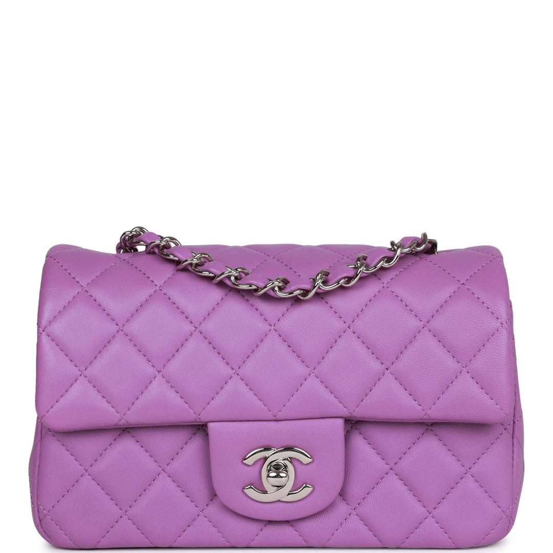 Top Quality Chanel Mini Rectangular Flap Bag Purple Lambskin Silver Hardware