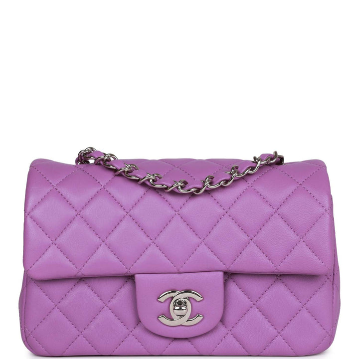 Top Quality Chanel Mini Rectangular Flap Bag Purple Lambskin Silver Hardware