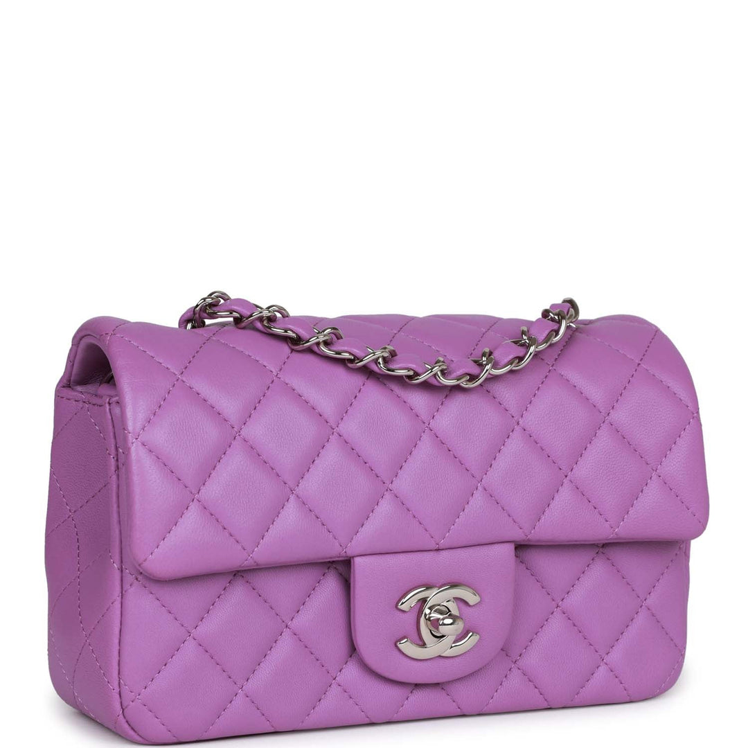 Top Quality Chanel Mini Rectangular Flap Bag Purple Lambskin Silver Hardware