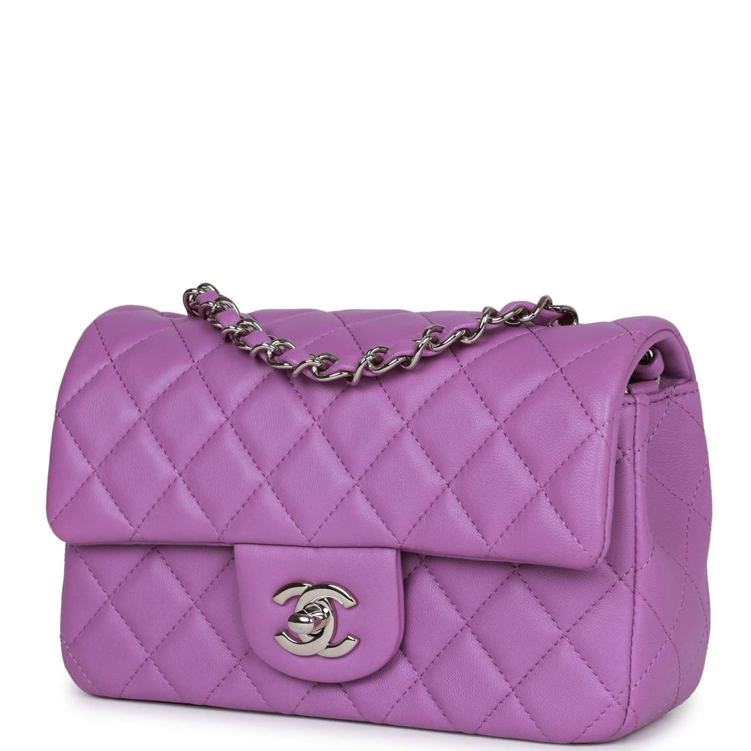Top Quality Chanel Mini Rectangular Flap Bag Purple Lambskin Silver Hardware