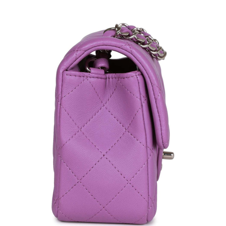 Top Quality Chanel Mini Rectangular Flap Bag Purple Lambskin Silver Hardware