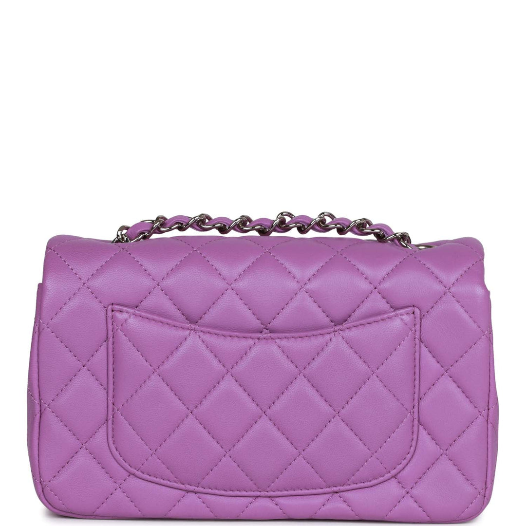 Top Quality Chanel Mini Rectangular Flap Bag Purple Lambskin Silver Hardware