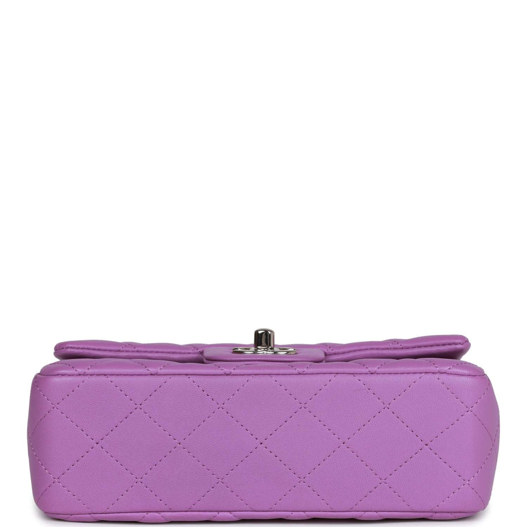 Top Quality Chanel Mini Rectangular Flap Bag Purple Lambskin Silver Hardware