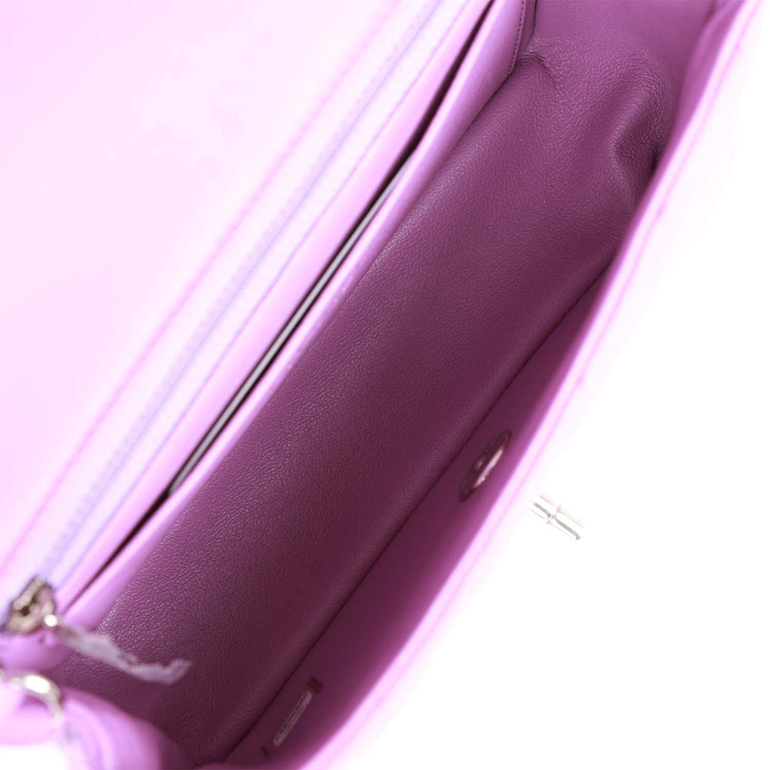 Top Quality Chanel Mini Rectangular Flap Bag Purple Lambskin Silver Hardware