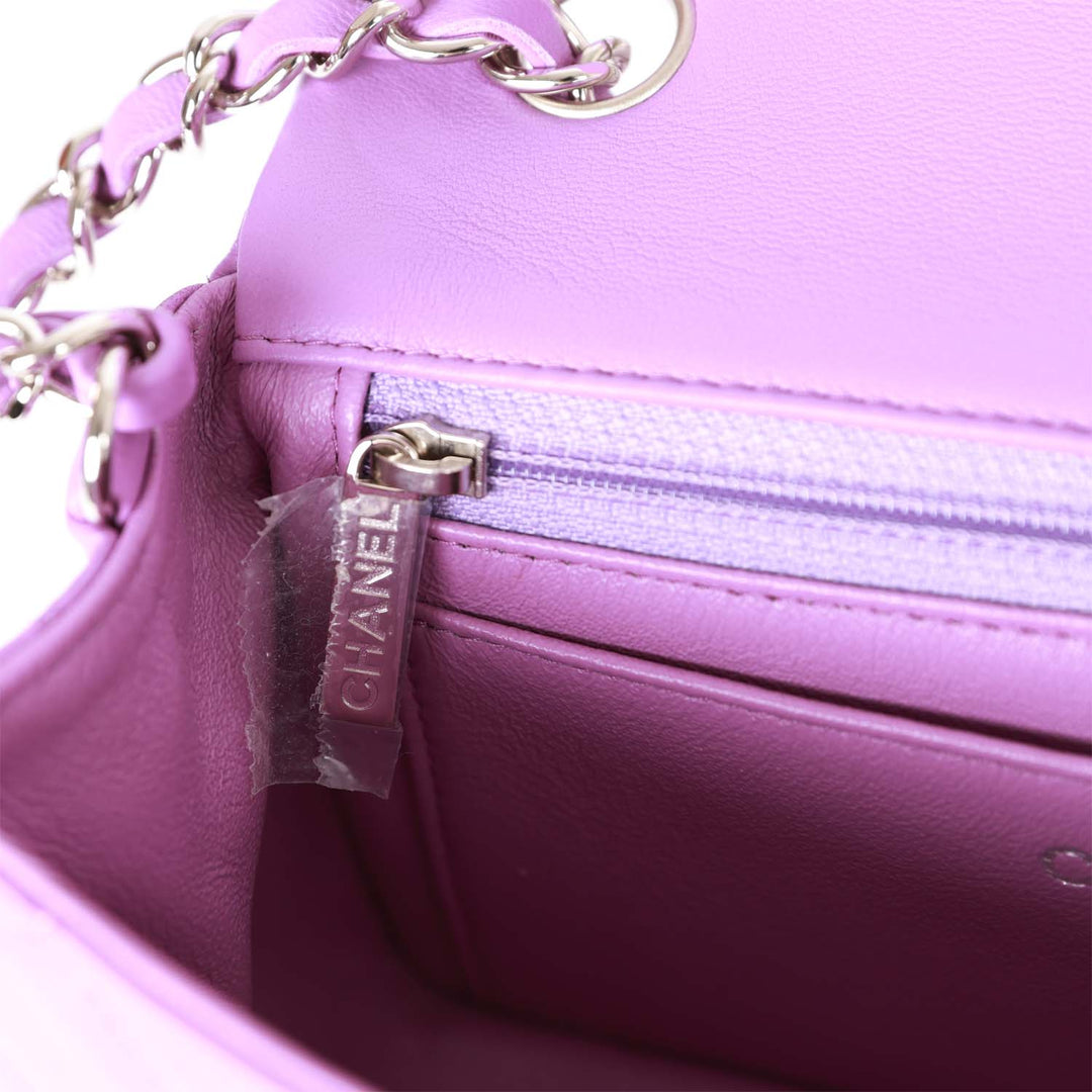 Top Quality Chanel Mini Rectangular Flap Bag Purple Lambskin Silver Hardware