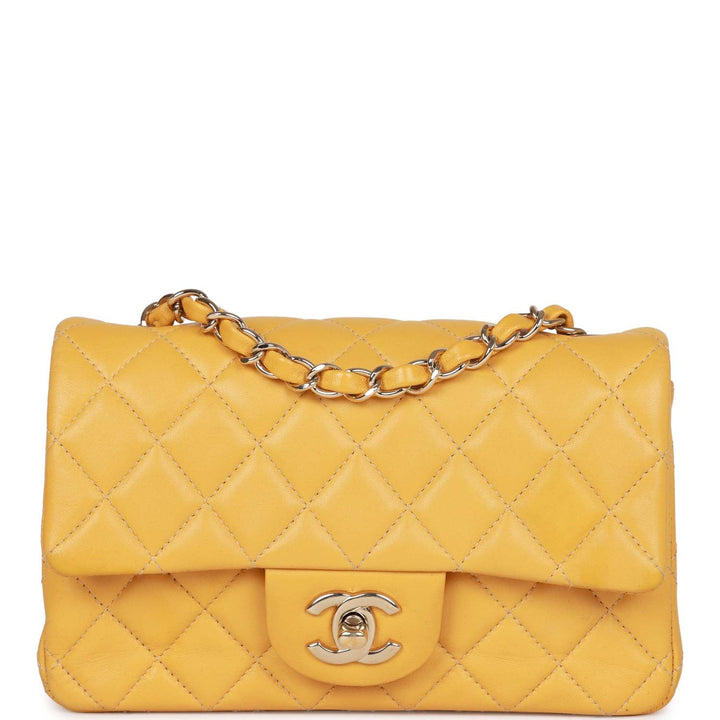 Top Quality Chanel Mini Rectangular Flap Bag Yellow Lambskin Light Gold Hardware