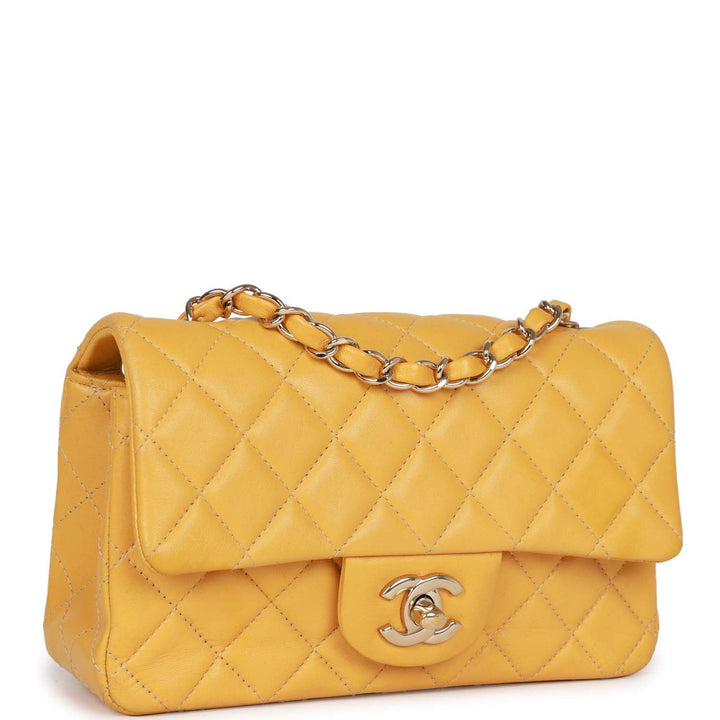 Top Quality Chanel Mini Rectangular Flap Bag Yellow Lambskin Light Gold Hardware