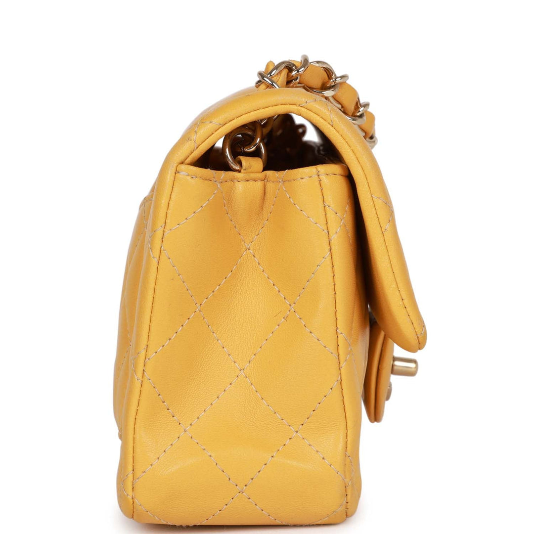 Top Quality Chanel Mini Rectangular Flap Bag Yellow Lambskin Light Gold Hardware