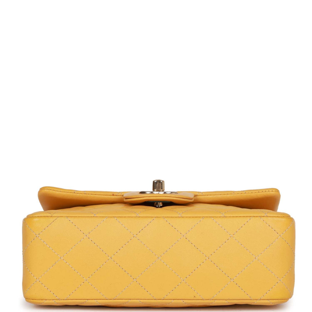 Top Quality Chanel Mini Rectangular Flap Bag Yellow Lambskin Light Gold Hardware
