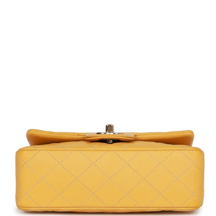 Top Quality Chanel Mini Rectangular Flap Bag Yellow Lambskin Light Gold Hardware
