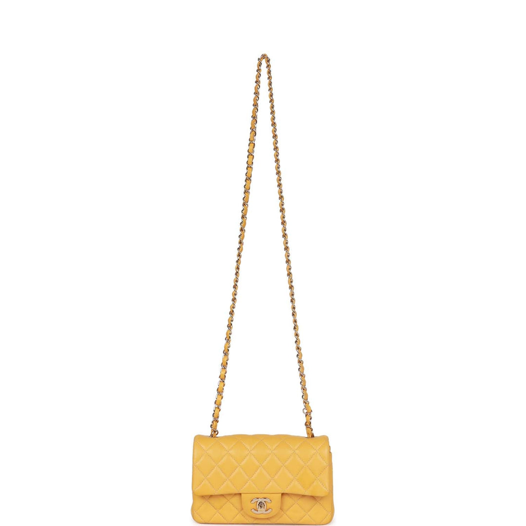 Top Quality Chanel Mini Rectangular Flap Bag Yellow Lambskin Light Gold Hardware