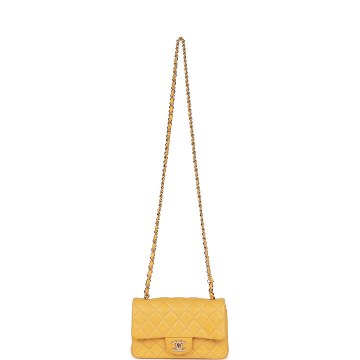 Top Quality Chanel Mini Rectangular Flap Bag Yellow Lambskin Light Gold Hardware