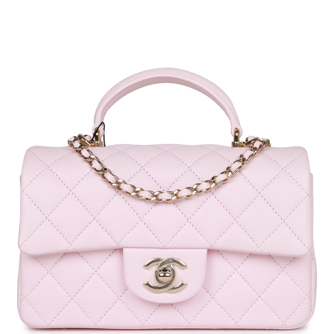 Top Quality Chanel Mini Rectangular Flap Bag with Top Handle Light Pink Lambskin Light Gold Hardware