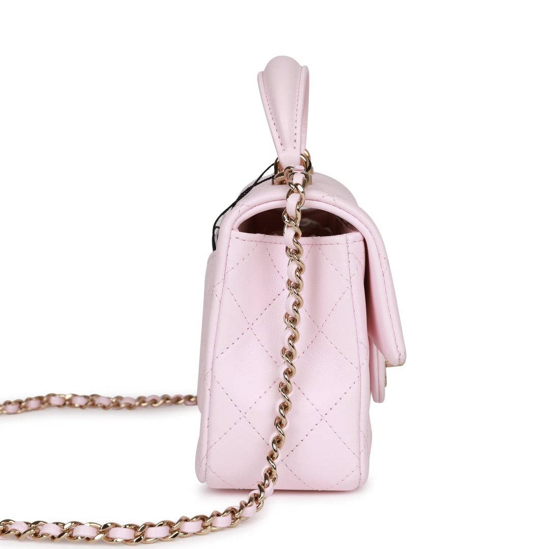 Top Quality Chanel Mini Rectangular Flap Bag with Top Handle Light Pink Lambskin Light Gold Hardware