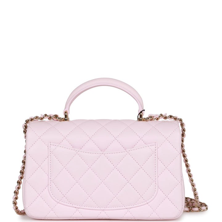 Top Quality Chanel Mini Rectangular Flap Bag with Top Handle Light Pink Lambskin Light Gold Hardware