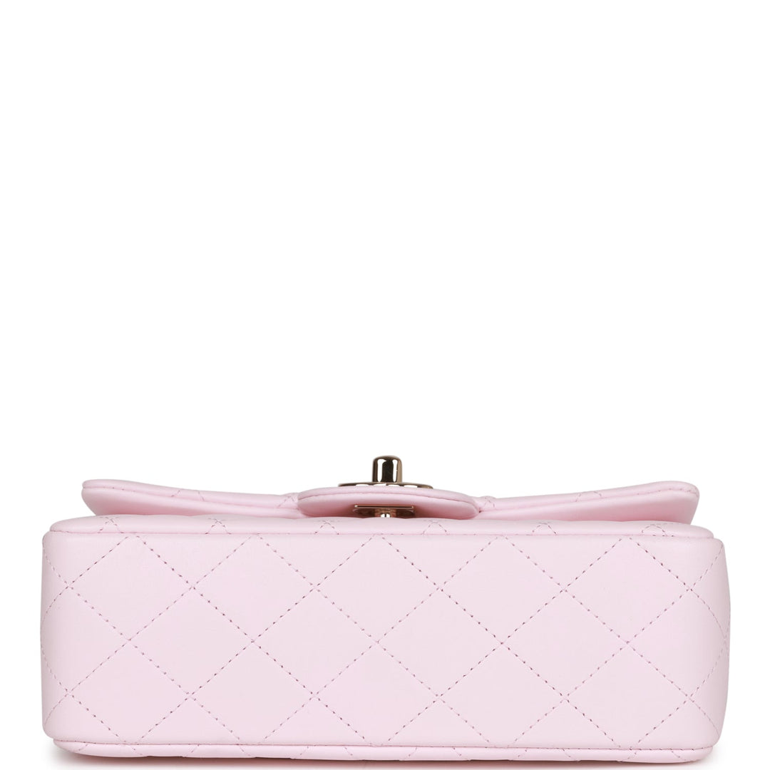 Top Quality Chanel Mini Rectangular Flap Bag with Top Handle Light Pink Lambskin Light Gold Hardware
