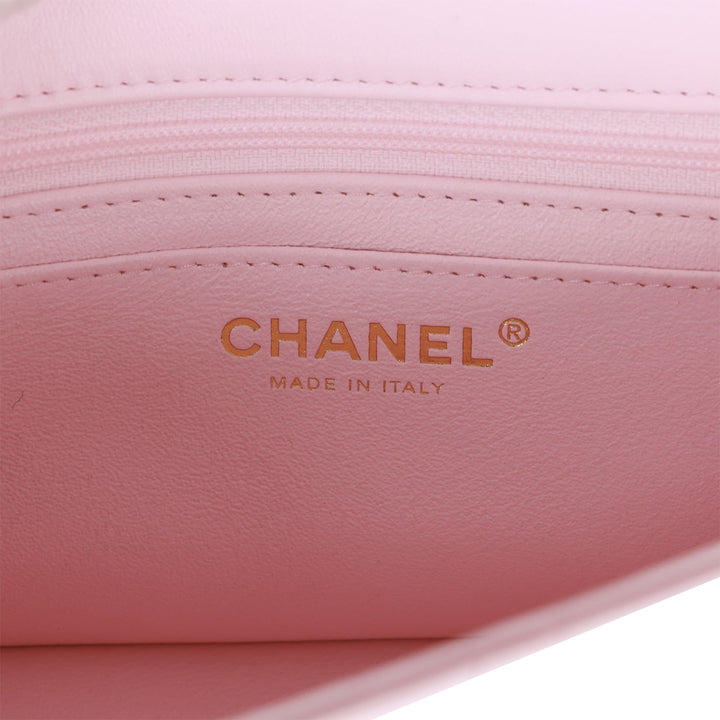 Top Quality Chanel Mini Rectangular Flap Bag with Top Handle Light Pink Lambskin Light Gold Hardware