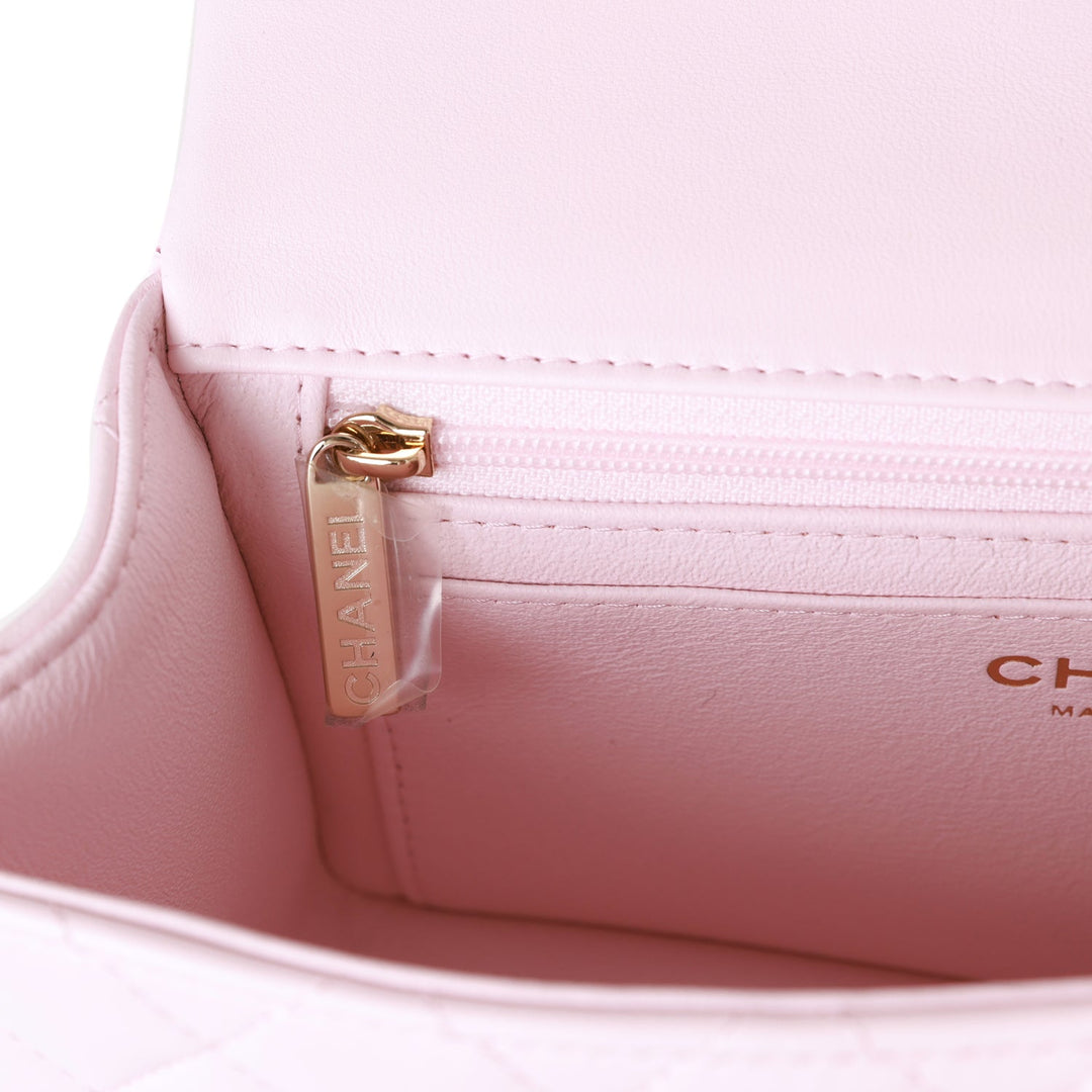 Top Quality Chanel Mini Rectangular Flap Bag with Top Handle Light Pink Lambskin Light Gold Hardware