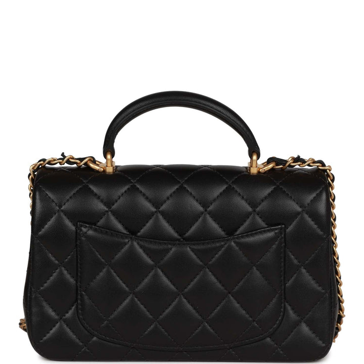 Top Quality Chanel Mini Rectangular Flap with Top Handle Black Lambskin Antique Gold Hardware