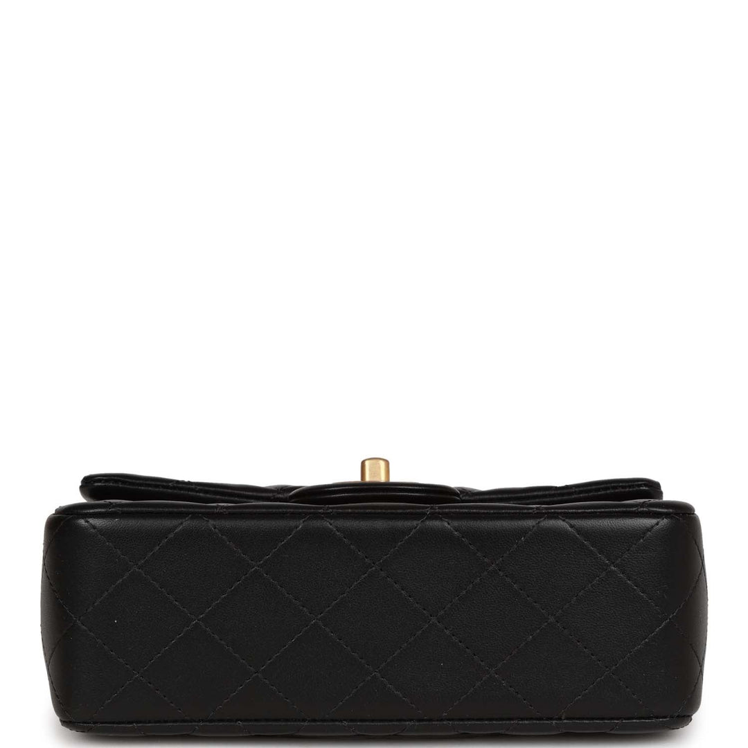 Top Quality Chanel Mini Rectangular Flap with Top Handle Black Lambskin Antique Gold Hardware