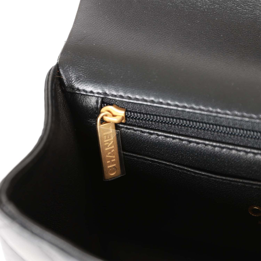 Top Quality Chanel Mini Rectangular Flap with Top Handle Black Lambskin Antique Gold Hardware
