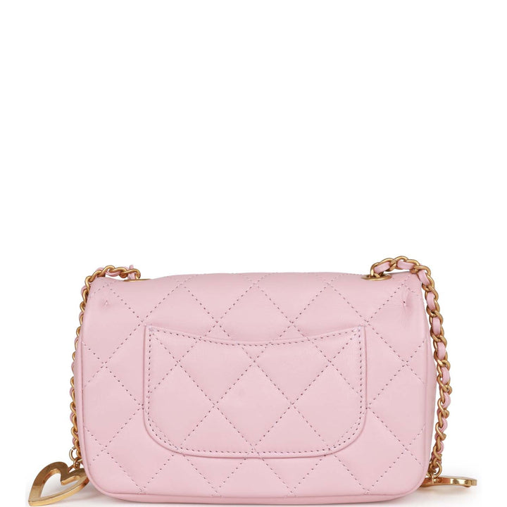 Top Quality Chanel Mini Rectangular Flap Bag with Heart Chain Pink Lambskin Antique Gold Hardware