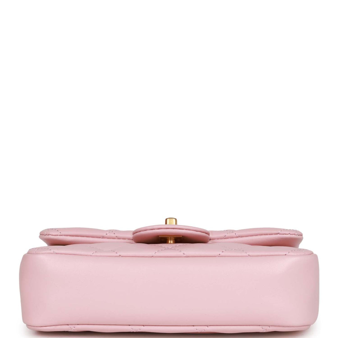 Top Quality Chanel Mini Rectangular Flap Bag with Heart Chain Pink Lambskin Antique Gold Hardware