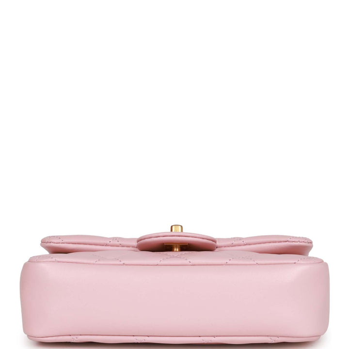 Top Quality Chanel Mini Rectangular Flap Bag with Heart Chain Pink Lambskin Antique Gold Hardware