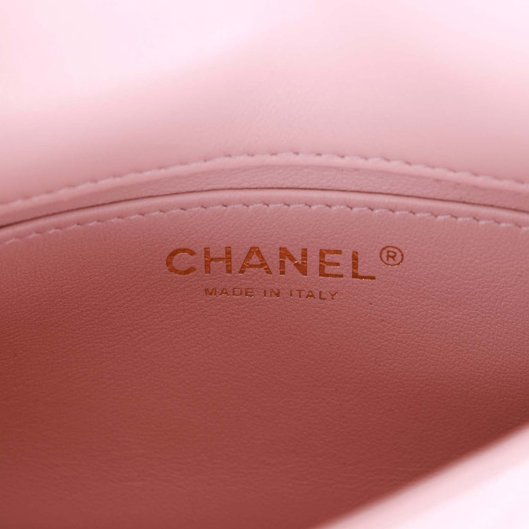 Top Quality Chanel Mini Rectangular Flap Bag with Heart Chain Pink Lambskin Antique Gold Hardware