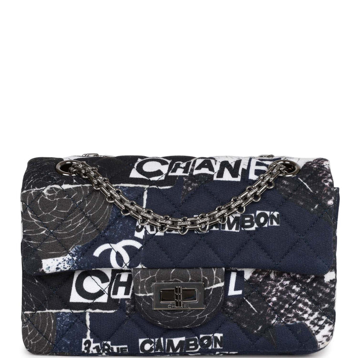 Top Quality Chanel Mini Reissue 2.55 Flap Bag Navy Graffiti Jersey Ruthenium Hardware