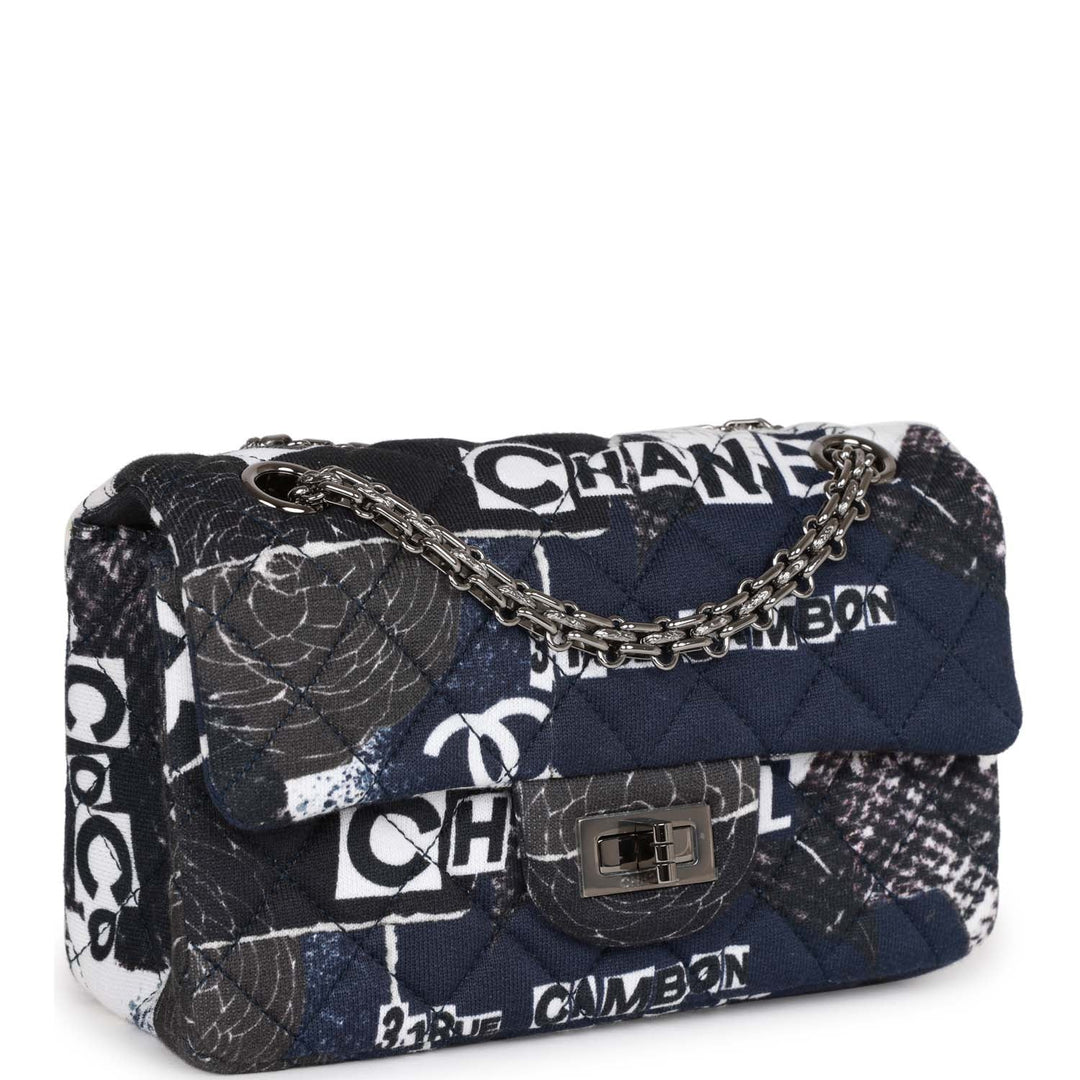 Top Quality Chanel Mini Reissue 2.55 Flap Bag Navy Graffiti Jersey Ruthenium Hardware