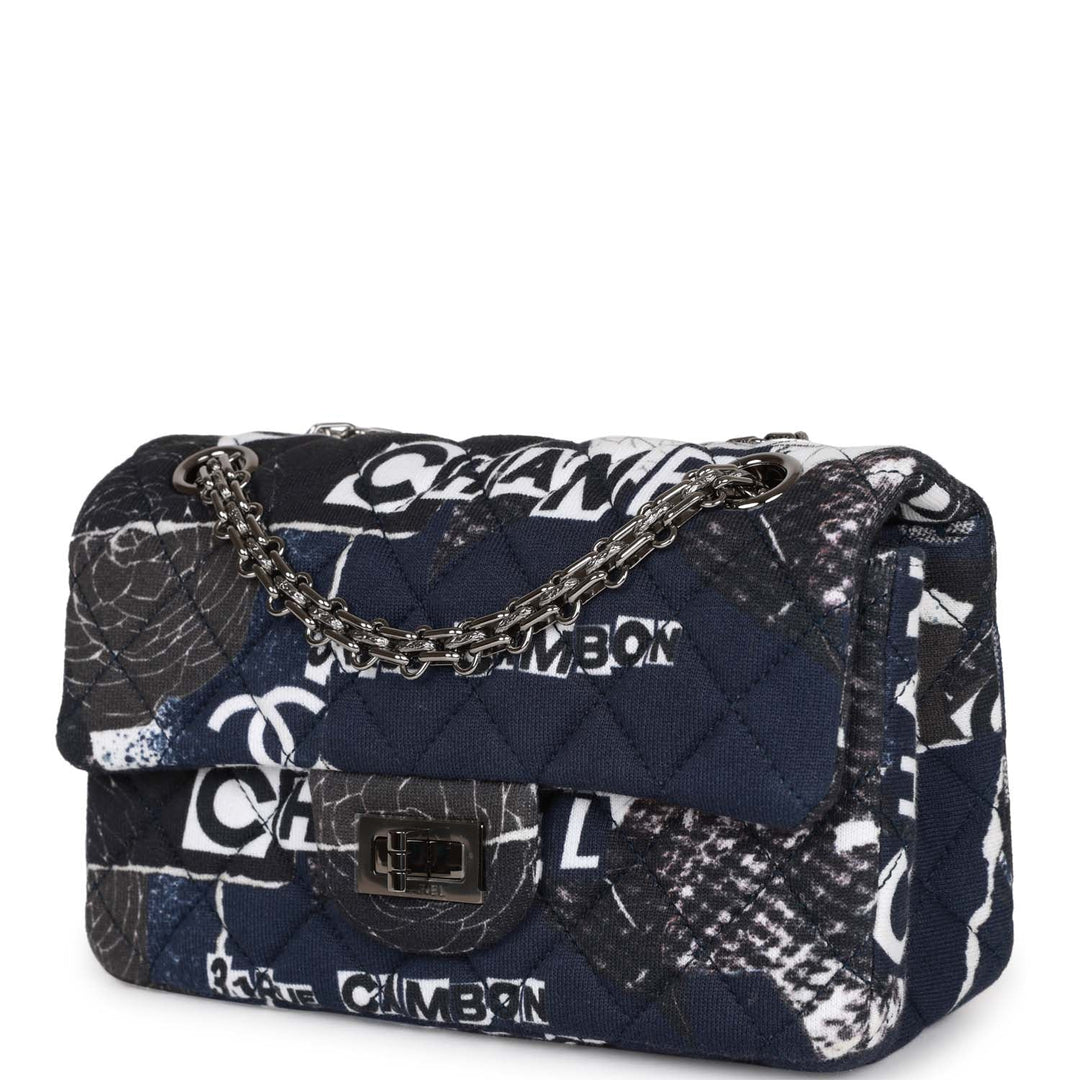 Top Quality Chanel Mini Reissue 2.55 Flap Bag Navy Graffiti Jersey Ruthenium Hardware