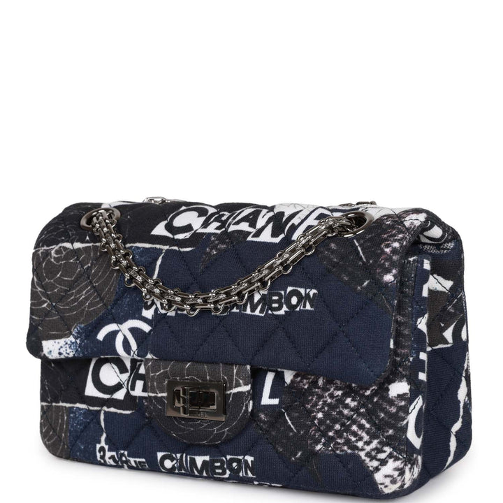 Top Quality Chanel Mini Reissue 2.55 Flap Bag Navy Graffiti Jersey Ruthenium Hardware