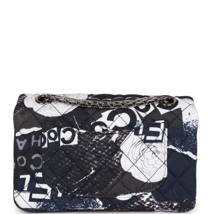 Top Quality Chanel Mini Reissue 2.55 Flap Bag Navy Graffiti Jersey Ruthenium Hardware