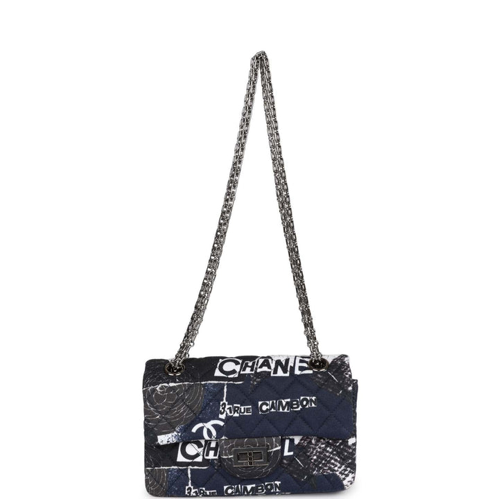 Top Quality Chanel Mini Reissue 2.55 Flap Bag Navy Graffiti Jersey Ruthenium Hardware